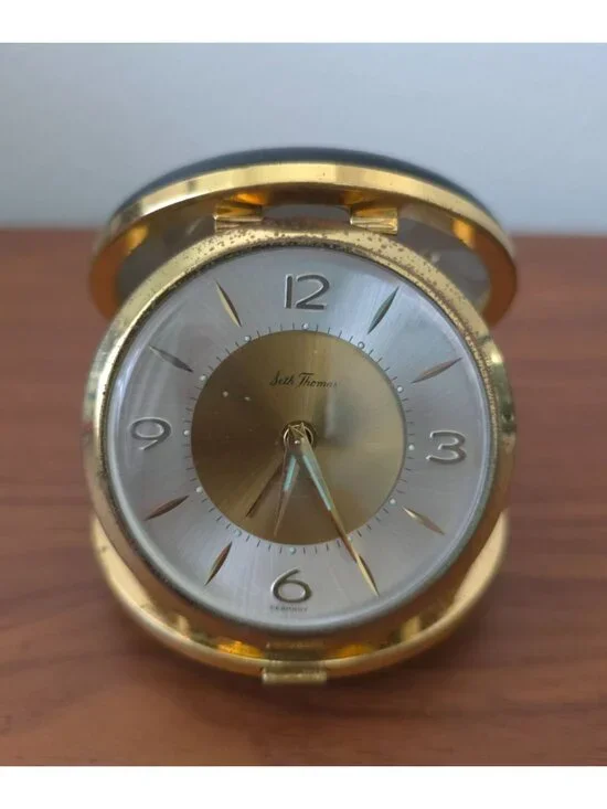 VTG Seth Thomas Keywound Alarm Clock Gold & Black Original Box Germany - WORKS - Picture 5 of 10